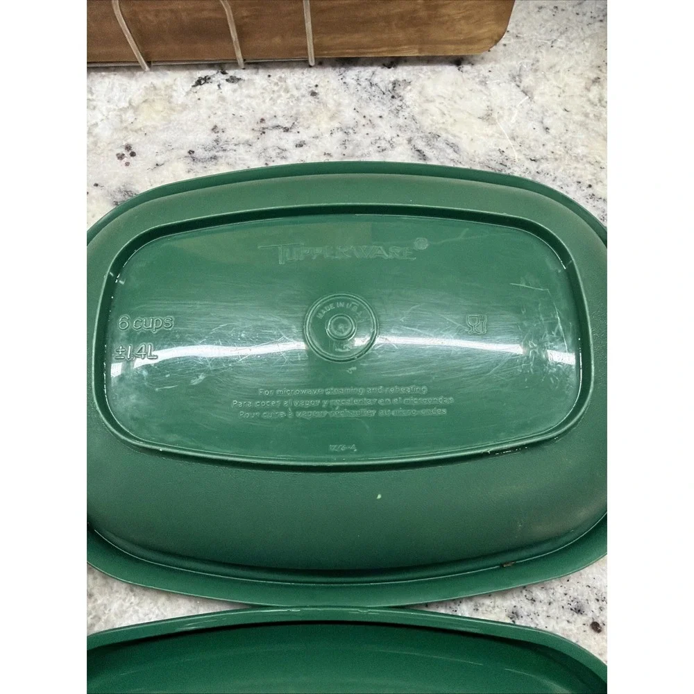 Vintage Tupperware Microwave Steamer Green & White 3 Piece Set